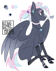 Size: 1048x1327 | Tagged: safe, artist:legally-psychotic, derpibooru import, oc, unofficial characters only, pegasus, pony, choker, female, fishnets, mare, simple background, sitting, solo, transparent background