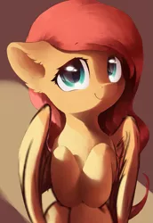 Size: 667x971 | Tagged: safe, artist:freeedon, derpibooru import, fluttershy, pegasus, pony, cute, daaaaaaaaaaaw, female, hooves to the chest, looking at you, mare, shyabetes, smiling, solo, wings