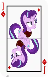 Size: 3809x6062 | Tagged: safe, artist:ironm17, derpibooru import, starlight glimmer, pony, unicorn, card, clothes, female, jack of diamonds, mare, playing card, smiling, solo, vector