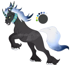 Size: 1125x1022 | Tagged: safe, artist:bijutsuyoukai, derpibooru import, oc, oc:negative, unofficial characters only, pony, unicorn, choker, collar, curved horn, female, horns, jewelry, magical gay spawn, male, mare, necklace, offspring, parent:king sombra, parent:lord tirek, rearing, simple background, solo, stallion, transparent background