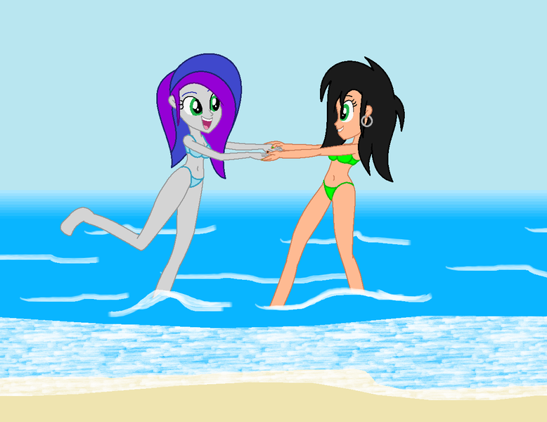 Size: 1200x926 | Tagged: suggestive, artist:eskimoadopts, artist:therockinstallion, derpibooru import, oc, unofficial characters only, equestria girls, base used, beach, belly button, bikini, breasts, clothes, rule 63, swimsuit