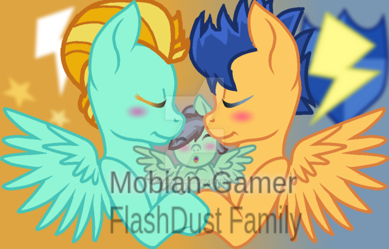 Size: 1024x658 | Tagged: safe, artist:mobian-gamer, derpibooru import, flash sentry, lightning dust, oc, pony, blushing, daughter, eyes closed, female, flashdust, foal, male, mare, offspring, parent:flash sentry, parent:lightning dust, parents:flashdust, shipping, stallion, straight
