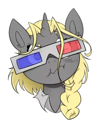 Size: 1024x1307 | Tagged: safe, artist:midnightpremiere, derpibooru import, oc, oc:gesundheit, unofficial characters only, pony, unicorn, 3d glasses, bust, looking at you, simple background, solo, swirly eyes, transparent background