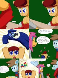 Size: 2400x3200 | Tagged: safe, artist:jake heritagu, derpibooru import, chip mint, nightmare moon, rain catcher, scootaloo, oc, oc:lightning blitz, pegasus, pony, comic:ask motherly scootaloo, baby, baby pony, building blocks, christmas sweater, clothes, colt, comic, father and son, female, footed sleeper, hairpin, heart, item get, male, mother and son, motherly scootaloo, offspring, older, older scootaloo, pajamas, parent:rain catcher, parent:scootaloo, parents:catcherloo, present, scarf, shirt, sweater, sweatshirt, the legend of zelda, toy train