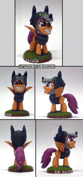 Size: 705x1499 | Tagged: safe, artist:ubrosis, derpibooru import, scootaloo, pony, animal costume, clothes, costume, nightmare night, nightmare night costume, scootawolf, sculpture, traditional art, wolf costume