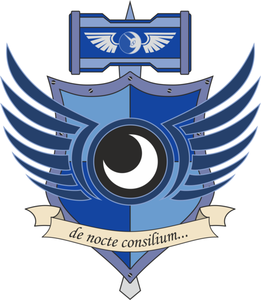 Size: 1112x1281 | Tagged: artist:walkcow, coat of arms, cutie mark, derpibooru import, hammer, heraldry, latin, motto, nightmare moon, no pony, princess luna, safe, shield, simple background, transparent background, vector, weapon, wings