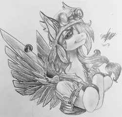 Size: 2560x2467 | Tagged: safe, artist:brainiac, derpibooru import, rainbow dash, pony, black and white, chest fluff, clothes, female, grayscale, mare, monochrome, piercing, pirate clothes, pirate rainbow dash, solo, traditional art, wing fluff, wing piercing
