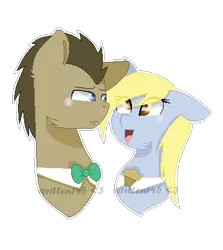 Size: 360x404 | Tagged: safe, artist:written145, derpibooru import, derpy hooves, doctor whooves, time turner, earth pony, pegasus, pony, doctorderpy, female, male, mare, shipping, stallion, straight