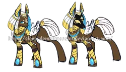 Size: 1024x587 | Tagged: safe, artist:sleepydemonmonster, derpibooru import, oc, unofficial characters only, pegasus, pony, egypt, egyptian, egyptian pony, gold, jewelry, mask, simple background, solo, transparent background, vulgar, watermark