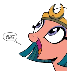Size: 633x673 | Tagged: safe, artist:brendahickey, derpibooru import, edit, idw, somnambula, pegasus, pony, legends of magic, spoiler:comic, spoiler:comiclom5, background removed, bust, cute, female, looking up, mare, open mouth, simple background, smiling, solo, somnambetes, speech bubble, transparent background