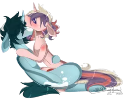 Size: 724x586 | Tagged: suggestive, artist:ohflaming-rainbow, derpibooru import, oc, oc:abyssal, oc:wasat, unofficial characters only, pony, unicorn, blushing, female, male, mare, oc x oc, shipping, simple background, stallion, straight, transparent background