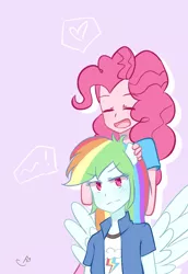 Size: 826x1200 | Tagged: safe, artist:yuck, derpibooru import, pinkie pie, rainbow dash, equestria girls, female, lesbian, pinkiedash, ponied up, rainbow dash is not amused, shipping, unamused