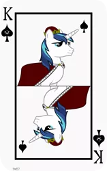 Size: 3809x6062 | Tagged: safe, artist:ironm17, derpibooru import, shining armor, pony, unicorn, cape, card, clothes, crown, jewelry, king of spades, male, playing card, regalia, smiling, solo, stallion, vector