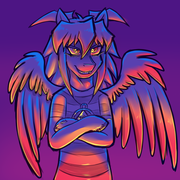 Size: 1440x1440 | Tagged: safe, artist:deyogee, derpibooru import, ponified, pony, semi-anthro, baphomet, clothes, crossed arms, crossover, solo, unshorn fetlocks, yami bakura, yu-gi-oh!