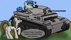 Size: 2920x1643 | Tagged: safe, artist:jrapcdaikari, derpibooru import, octavia melody, oc, oc:trigger hooves, canon x oc, heart, luchs, panzer ii, panzer ii luchs, ponies on tanks, tank (vehicle)