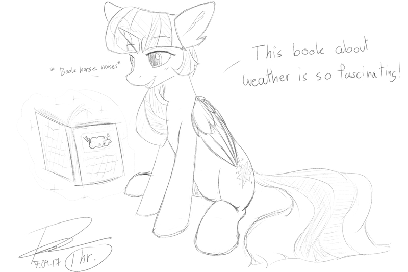 Size: 3000x2000 | Tagged: alicorn, artist:periodicbrony, book, bookhorse, derpibooru import, descriptive noise, horse noises, magic, monochrome, purple smart, safe, sketch, sketch dump, solo, that pony sure does love books, twilight sparkle, twilight sparkle (alicorn)