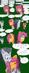 Size: 1600x4000 | Tagged: safe, artist:jake heritagu, derpibooru import, rumble, scootaloo, pony, comic:ask motherly scootaloo, ask, blushing, comic, female, hairpin, hug, male, motherly scootaloo, rumbloo, shipping, straight, sweatshirt