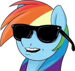 Size: 2061x1945 | Tagged: artist:coinpo, bust, cool, derpibooru import, rainbow dash, safe, simple background, solo, sunglasses, teeth, transparent background