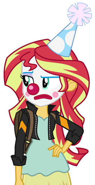 Size: 1018x1979 | Tagged: safe, artist:wesleyabram, derpibooru import, sunset shimmer, equestria girls, clown, clown makeup, clown nose, clownset shimmer, female, simple background, unamused, white background