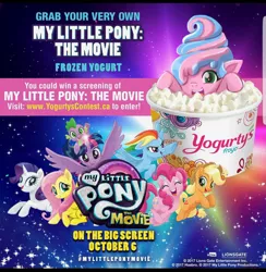 Size: 1170x1200 | Tagged: alicorn, applejack, artist:lumineko, derpibooru import, dragon, edit, fluttershy, food, food pony, frozen yogurt, mane six, my little pony: the movie, oc, oc:yogurty, original species, pinkie pie, rainbow dash, rarity, safe, spike, twilight sparkle, twilight sparkle (alicorn), yogurt