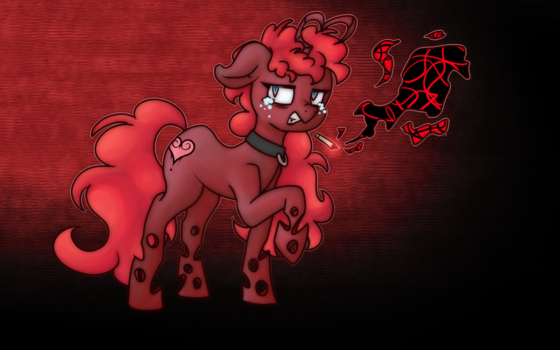 Size: 2289x1432 | Tagged: artist:breeoche, changeling, cigarette, crying, derpibooru import, oc, oc:suki, red changeling, safe, unofficial characters only, vent art