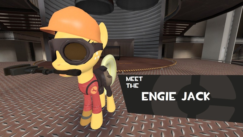 Size: 1360x768 | Tagged: 3d, applejack, artist:daemonbombinc, crossover, derpibooru import, engiejack, engineer, mouth hold, safe, team fortress 2, wrench