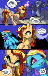 Size: 800x1257 | Tagged: artist:raremaresam, colored, comic, comic:fire and lightning, derpibooru import, female, fiery shimmer, fire and lightning, implied lesbian, implied sunsetdash, mane six, nagas, rainbow dash, safe, shipping, sunsetdash, sunset shimmer