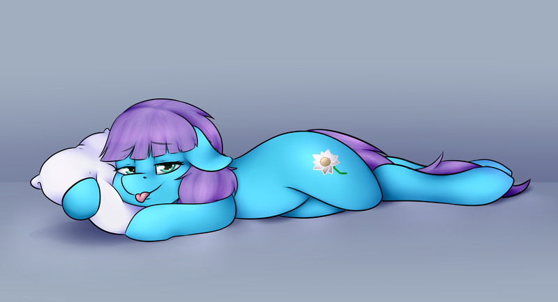 Size: 4867x2641 | Tagged: safe, artist:celestialoddity, derpibooru import, oc, oc:roxy impelheart, unofficial characters only, cutie mark, lying down, pillow, side, solo, tongue out, trans girl, transgender