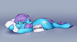 Size: 4867x2641 | Tagged: safe, alternate version, artist:celestialoddity, derpibooru import, oc, oc:roxy impelheart, unofficial characters only, cutie mark, lying down, pillow, side, solo, tongue out, trans girl, transgender
