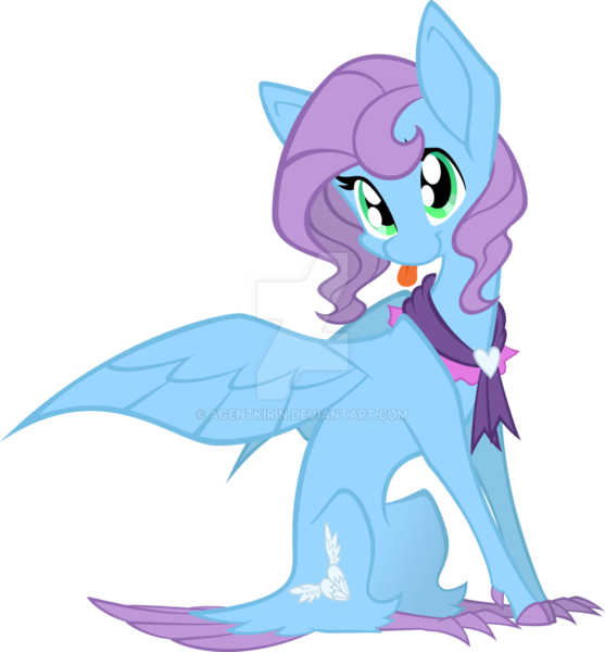 Size: 1024x1104 | Tagged: safe, artist:agentkirin, derpibooru import, saddle rager, oc, oc:feather fluff, unofficial characters only, hippalectryon, female, power ponies, simple background, solo, tongue out, transparent background, watermark