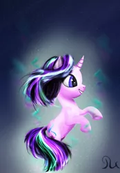 Size: 1389x2000 | Tagged: safe, artist:reflex-pony, derpibooru import, starlight glimmer, pony, unicorn, rearing, smiling, solo