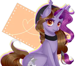 Size: 1382x1221 | Tagged: safe, artist:clefficia, derpibooru import, oc, oc:symphony diamond, unofficial characters only, pony, unicorn, choker, female, mare, simple background, sitting, solo, transparent background