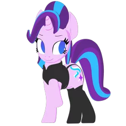 Size: 2160x2160 | Tagged: 3d, artist:galawaille, blender, cel shading, clothes, derpibooru import, jacket, no pupils, raised hoof, simple background, socks, solo, starlight glimmer, suggestive, transparent background