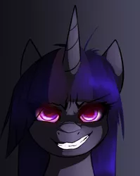 Size: 4407x5530 | Tagged: safe, artist:duop-qoub, derpibooru import, twilight sparkle, pony, descended twilight, absurd resolution, bust, female, glowing eyes, grin, image, looking at you, mare, png, smiling, solo