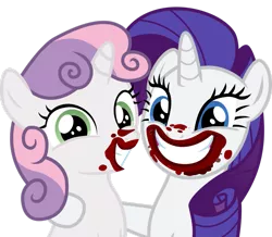 Size: 1173x1024 | Tagged: semi-grimdark, derpibooru import, edit, rarity, sweetie belle, pony, forever filly, female, food, ketchup, messy eating, ponies eating meat, sauce, simple background, sisters, smiling, tomato sauce, transparent background, vector