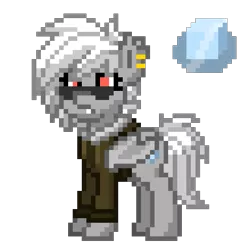 Size: 550x550 | Tagged: safe, artist:radical user 76, derpibooru import, oc, oc:whiteout, unofficial characters only, bat pony, pony, pony town, aviators, bomber jacket, ice, piercing, pixel art, simple background, solo, transparent background