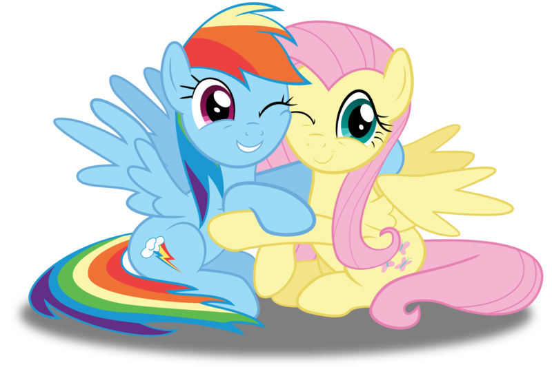 Size: 1500x1000 | Tagged: safe, artist:spellboundcanvas, derpibooru import, fluttershy, rainbow dash, fame and misfortune, cute, dashabetes, duo, flawless, hug, one eye closed, shyabetes, simple background, transparent background, vector, wink