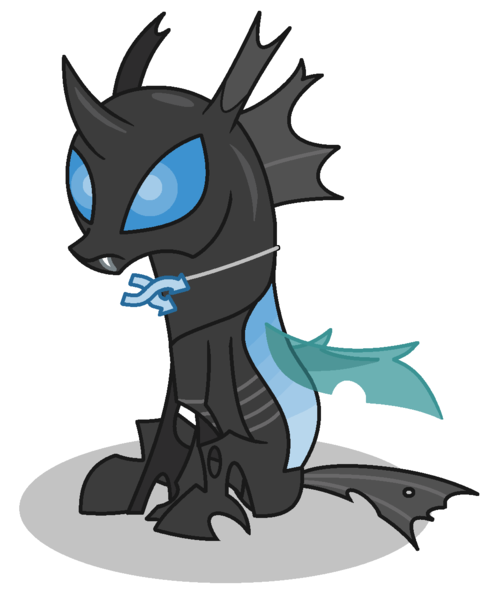 Size: 1050x1280 | Tagged: artist:watermelon changeling, blue changeling, changeling, changeling oc, cute, cute little fangs, derpibooru, derpibooru import, derpibooru ponified, fangs, jewelry, meta, ms paint, necklace, oc, oc:random image, ponified, safe, simple background, sitting, solo, unofficial characters only, white background