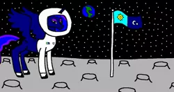 Size: 1214x648 | Tagged: artist:samueljcollins1990, astronaut, derpibooru import, earth, flag, moon, princess luna, safe, solo, space, spacesuit, stars