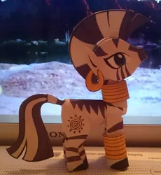 Size: 590x642 | Tagged: artist:kna, artist:ninjaspirit7, computer, craft, derpibooru import, irl, laptop computer, papercraft, photo, safe, solo, zebra, zecora