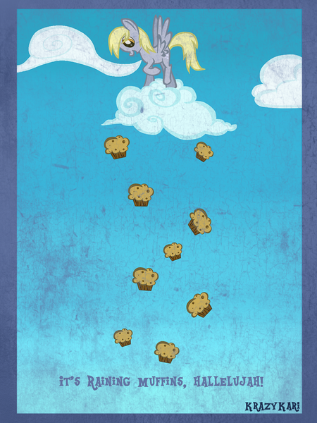 Size: 960x1280 | Tagged: safe, artist:krazykari, derpibooru import, derpy hooves, pony, cloud, food, muffin, solo