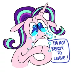 Size: 883x894 | Tagged: safe, artist:starstation, derpibooru import, starlight glimmer, pony, unicorn, bust, crying, dialogue, floppy ears, hooves together, looking down, simple background, solo, speech bubble, teary eyes, white background