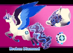 Size: 1200x880 | Tagged: safe, artist:bijutsuyoukai, derpibooru import, oc, oc:broken diamond, unofficial characters only, alicorn, pony, colored wings, female, magical lesbian spawn, mare, multicolored wings, offspring, parent:nightmare rarity, parent:sapphire shores, solo