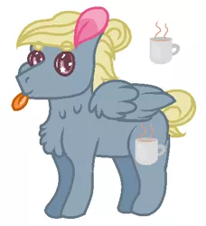 Size: 402x440 | Tagged: safe, artist:givolpon, derpibooru import, oc, oc:coffee pie, unofficial characters only, pegasus, pony, chest fluff, parent:limestone pie, parent:zephyr breeze, parents:zephyrstone, simple background, solo, starry eyes, tongue out, white background, wingding eyes