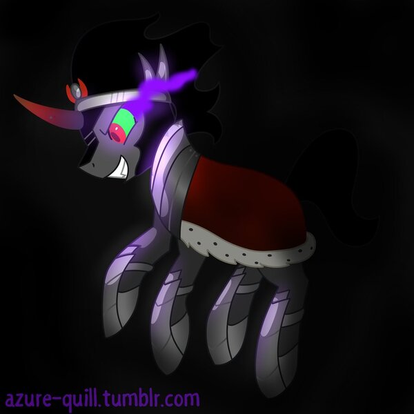 Size: 894x894 | Tagged: abstract background, artist:azure-quill, commission, derpibooru import, evil grin, floating, glow, glowing eyes, grin, king sombra, safe, shading, smiling, solo, sombra eyes