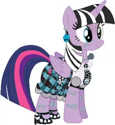 Size: 370x403 | Tagged: safe, artist:selenaede, artist:user15432, derpibooru import, twilight sparkle, twilight sparkle (alicorn), alicorn, pony, base used, bolts, clothes, crossover, ear piercing, earring, female, frankenstein, frankie stein, jewelry, mare, mattel, monster high, necktie, piercing, shoes, skirt