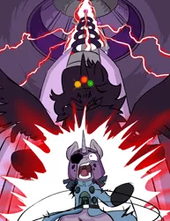 Size: 992x1283 | Tagged: artist:cmcnext, artist:zanezandell, comic:cmcnext, cyborg, derpibooru import, electrocution, evil genius twilight, oc, pain, semi-grimdark, twilight sparkle