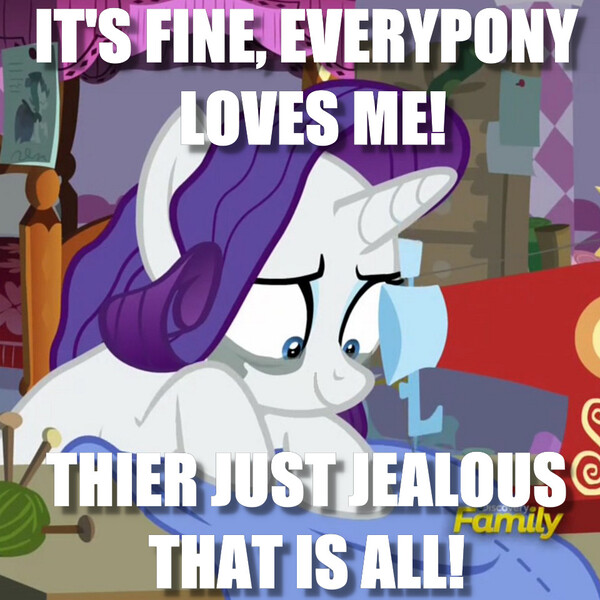 Size: 960x960 | Tagged: denial, derpibooru import, edit, edited screencap, fame and misfortune, grammar error, image macro, meme, misspelling, rarisnap, rarity, safe, screencap