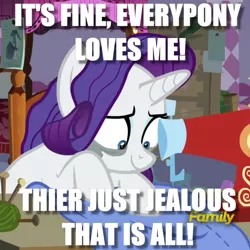 Size: 960x960 | Tagged: denial, derpibooru import, edit, edited screencap, fame and misfortune, grammar error, image macro, meme, misspelling, rarisnap, rarity, safe, screencap