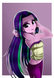 Size: 900x1300 | Tagged: safe, artist:nekojackun, derpibooru import, aria blaze, equestria girls, bare shoulders, female, long hair, looking at you, loose hair, midriff, shoulderless, sleeveless, solo, strapless, tube top